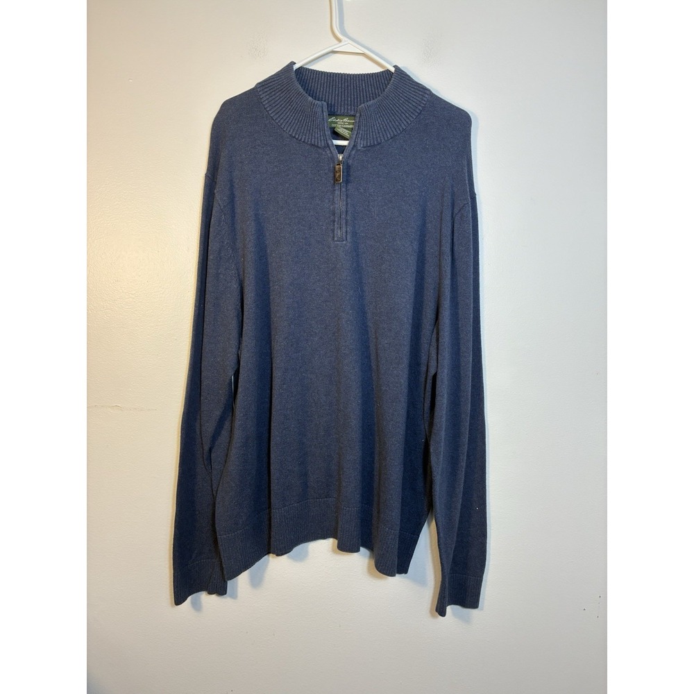 Eddie Bauer 1/4 Zip Pullover Men's XXL Navy Blue Cotton Cashmere Preppy Knit